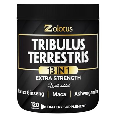 Zolotus 13in1 Tribulus Terrestris Capsules with Maca, Horny Goat Weed, Panax Ginseng, Saw Palmetto, Tongkat Ali, Shilajit More - Energy, Stamina Supplement for Men Women - 120 Counts