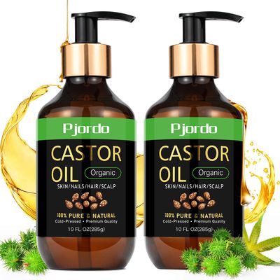 Pjordo Cold Pressed Unrefined Castor Oil - 100 Pure, Hexane-Free for Hair Growth, Thicker Eyelashes Eyebrows, Skin Moisturizer, 20 fl. oz