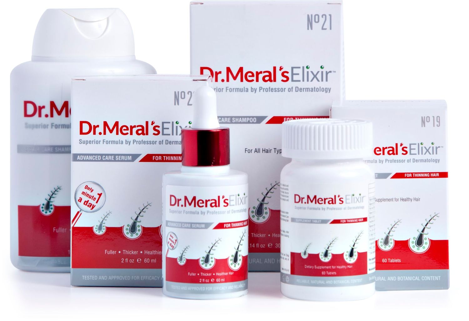 Dr. Meral&#39;s Elixir - Complete Hair Growth Kit: Hair Growth Serum, Hair Loss Shampoo, Biotin Supplement for Thinning Hair - DHT Blocker, Delivers Hair Vitamins, Stimulates Hair Regrowth for Men Women