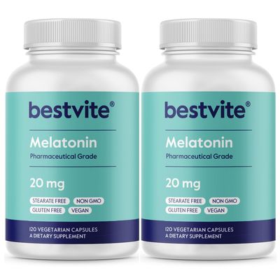 BESTVITE Melatonin 20mg (240 Vegetarian Capsules) (120 x 2) - No Stearates - Vegan - Non GMO - Gluten Free