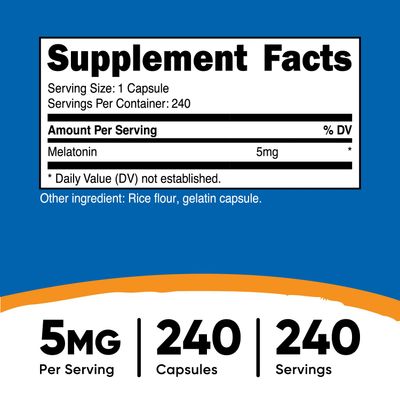 Nutricost Melatonin 5mg, 240 Capsules - 5mg Per Serving, Non-GMO, Gluten Free
