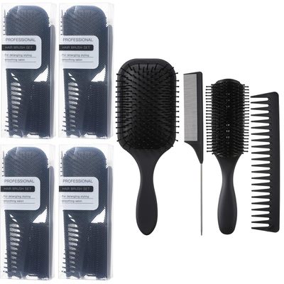 Meanplan 4 Sets Hair Brush Set Paddle Hair Comb, Detangling Brush and Comb Set 4 in 1 for Men and Women, Great on Wet or Dry Hairstyle, No More Tangle Hairbrush for Long Thick Thin Curly Natural