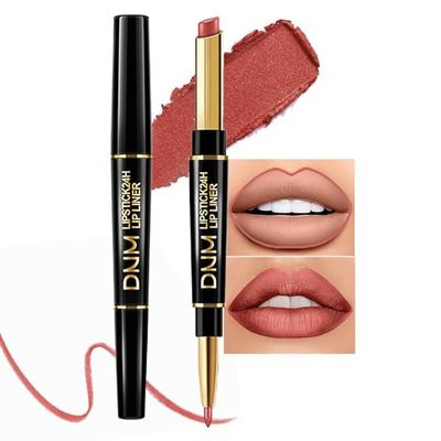 HHLTOH 2-in-1 Rose Gold Lip-Gloss Lip Liner Lipstick Set Kit for Women, Matte Lips Kit with Lip Liner Lip Stains Long Lasting Waterproof 24 Hour Lipstick and Lip Liners Combo Lipliners Pencil Set 07