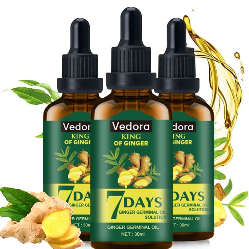 Vedora King of Ginger Oil for Hair Growth - Biotin Hair Growth Serum, 100 Pure Natural Ginger Essential Oil - Promotes Stronger, Thicker, Longer Hair in Women Men - 3.15 Fl Oz 90ML (3 PCS)