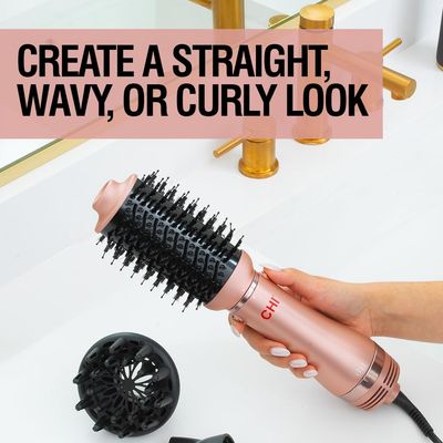 CHI Volumizer 4-in-1 Blowout Brush, Hair Dryer for Smooth, Silky Shiny Hair, Four Interchangeable Attachments for Versatile Styling, Rose Gold
