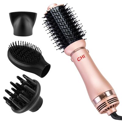 CHI Volumizer 4-in-1 Blowout Brush, Hair Dryer for Smooth, Silky Shiny Hair, Four Interchangeable Attachments for Versatile Styling, Rose Gold