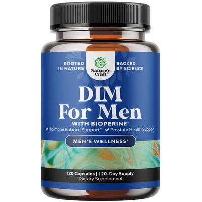DIM Supplement for Men - DIM Estrogen Blocker for Men for Hormone Balance Prostate Health - Diindolylmethane Testosterone Complex with Panax Ginseng, Bioperine, Grapeseed Astragalus - 120 Capsules