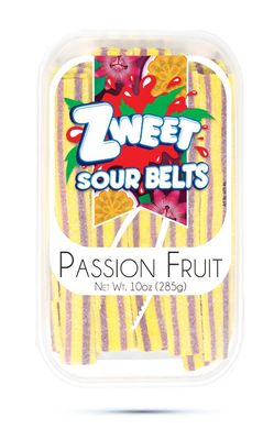 Zweet Sour Passion Fruit Candy Belts 10 Ounce - Sour Kosher Candy, Halal Candy Belts - Resealable Pack of Sour Licorice Belts
