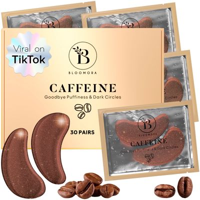 BLOOMORA Caffeine Under Eye Patches(30 Pairs) Under Eye Patches for Dark Circles, Puffy Eyes - Caffeine