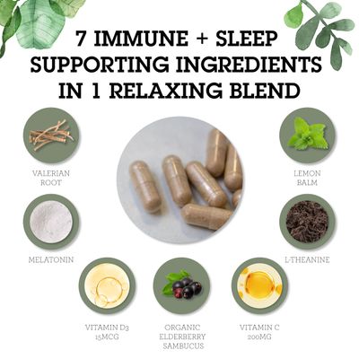Quantum Health Sleep Immune Melatonin 5mg Support Supplement L Theanine Valerian Root Elderberry Vitamin C D Immunity Boost Daily Whole Body Wellness for Women Men - 30 Capsules