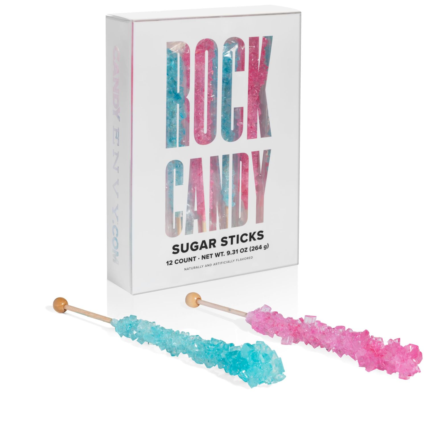 Light Blue and Light Pink Rock Candy Sugar Sticks - 12 Individually Wrapped Treats - Cotton Candy Cherry Flavored