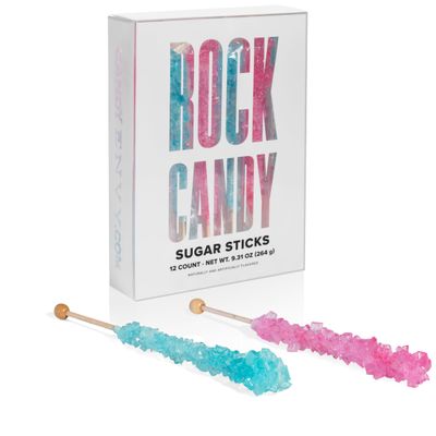 Light Blue and Light Pink Rock Candy Sugar Sticks - 12 Individually Wrapped Treats - Cotton Candy Cherry Flavored