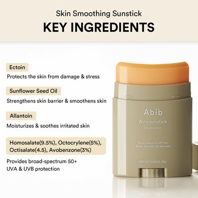 Abib Airy Sunstick Protection Bar DUO Broad Spectrum SPF50 1.62 oz 46 g (Semi-matte) Korean Suncreen Stick Suncare Sunblock, No Whitecast, Protector Solar Barra, Water resistant