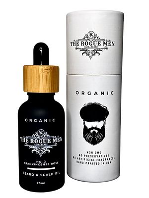 THE ROGUE MEN No. 2 Premium Beard Oil - Organic Frankincense, Rose Absolute Ylang Ylang - Deep Hydration, Softens Strengthens Beard - Promotes Healthy Growth Reduces Itch - 100 Organic - 25ml