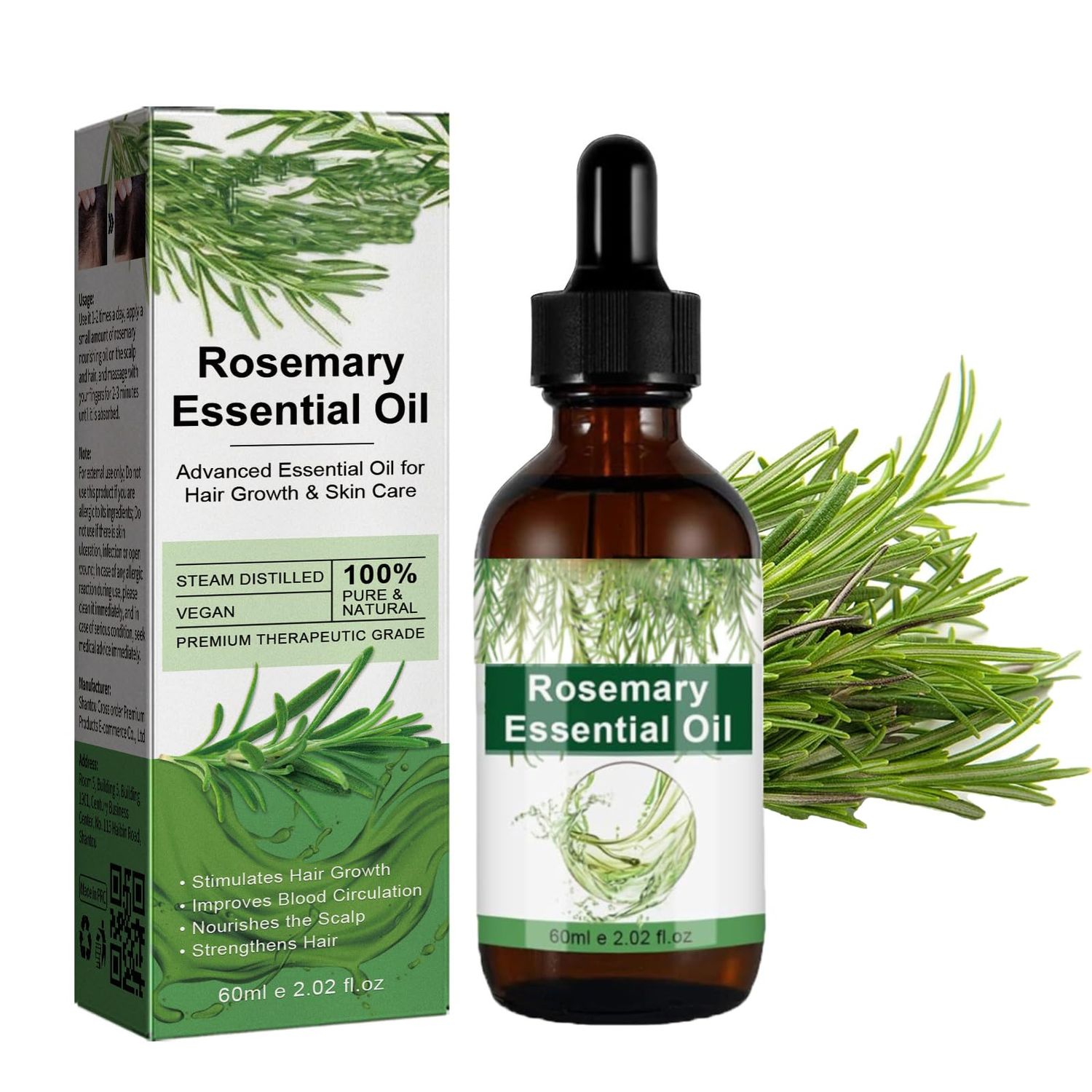 Rosemary Oil for Hair Growth and Fall Prevention, Pure Rosemary Extract with Dropper for Women&#39;s Hair, 60ml2.2 Fl Oz (1 PCS)