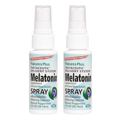 Natures Plus Melatonin Spray, Natural Peppermint Flavor - 2 fl oz, Pack of 2 - with Vitamin B6 E - Vegetarian, Gluten Free - 160 Total Servings