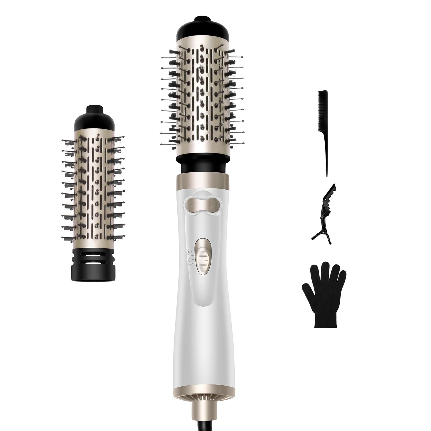 Blow Dryer Brush, 3-in-1 Rotating Hair Dryer Brush Round Hot Air Spin Brush Set with 2 Brushes (2&quot; 1.5&quot;), Negative Ionic Blow Volumizer, 2 Detachable Auto-Rotating Curling Brush