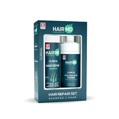 HairMD Transplant Hair Repair Set (100 ml Shampoo 100 ml Moisturizing Foam), Rich in Biotin, Keratin, Saw Palmetto - for All Hair Types