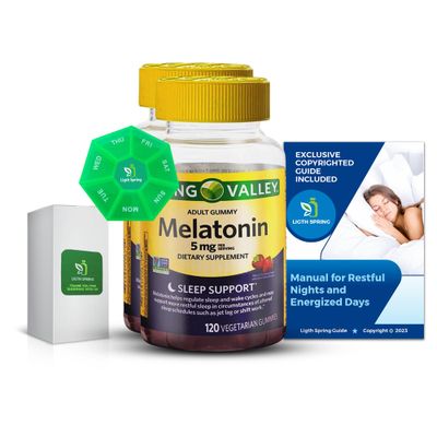 Melatonin 5Mg, 120 Gummies, Sleep Support (2 Pack) with Bundle Exclusive Better LigthSpring Guide Weekly Pill Organizer (4 Items)