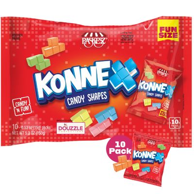 DOUzzle Konnex Candy Shapes, Edible Building Blocks (10 Count, Pack of 1) Individually Wrapped Candies, Birthday Party Favors, Goodie Bags Stuffers, Pinata Filler - Kosher Parve