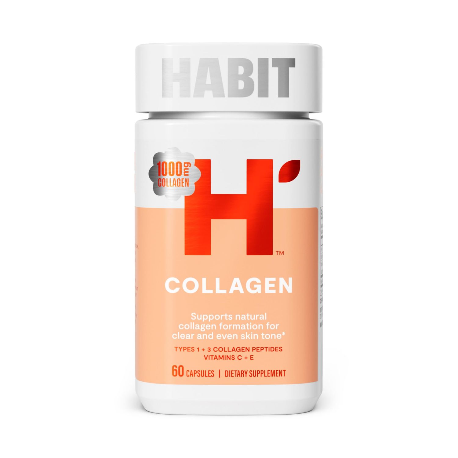 Habit Collagen Supplement (60 Capsules) - New Look, 2000mg Collagen Peptides, Vitamin C Vitamin E, Skin Health, Antioxidants, Non-GMO, Gluten Free (1 Pack)