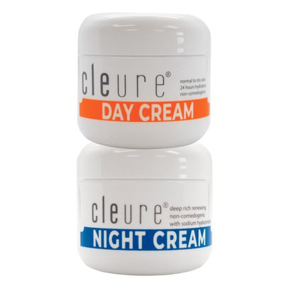 Cleure Hyaluronic Acid Shea Butter Anti-Aging Night CreamDay Cream Skincare Set for Sensitive Skin, Gluten, Salicylate, Paraben Fragrance Free