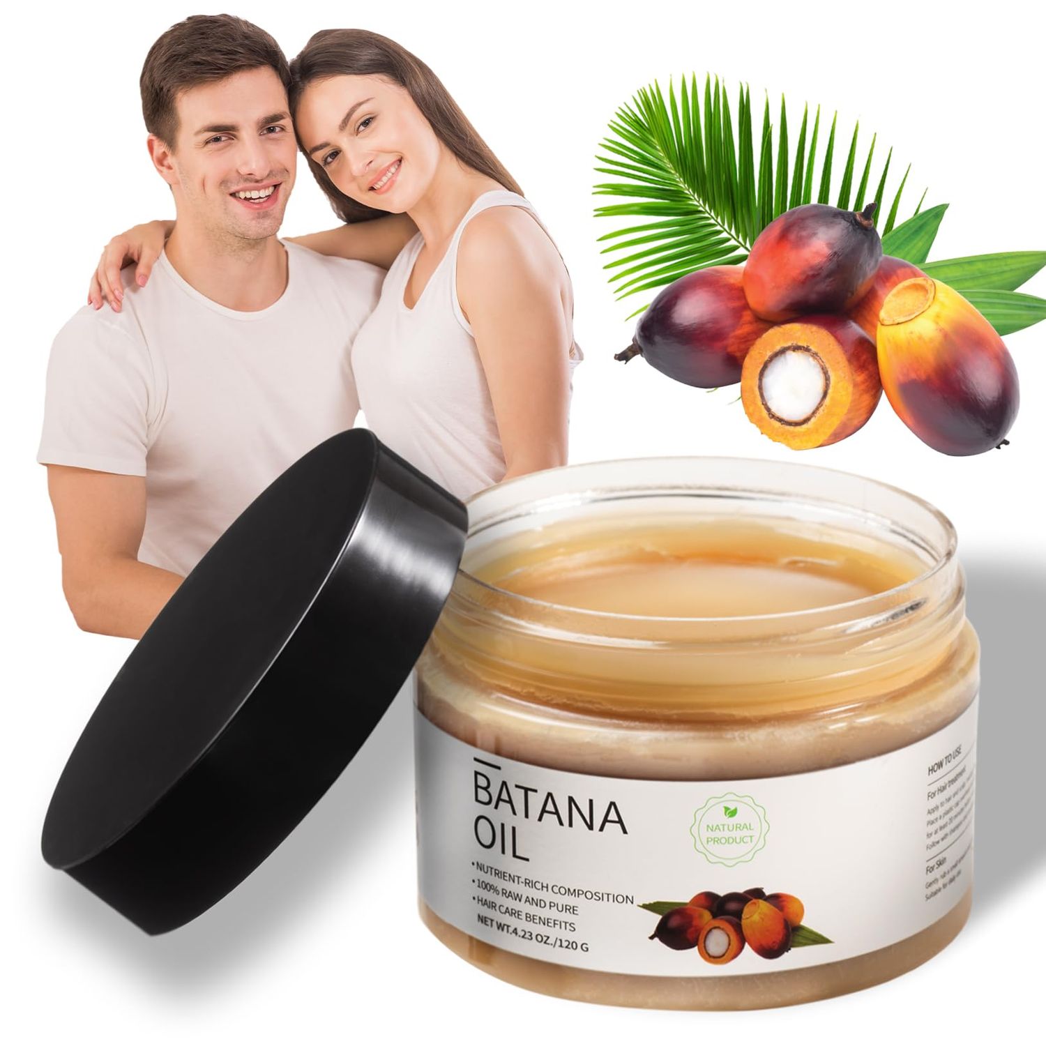 Pure Batana Oil for Hair Growth, 100 Organic, Light Non-Greasy, Raw Batana Oil for Hair Growth, Enhances Thickness Prevents Hair Loss, Silver 4.23OZ