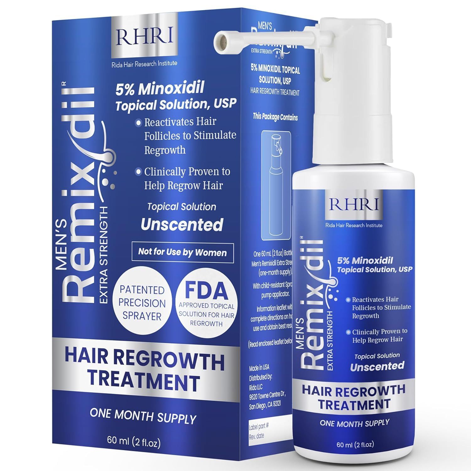 5 Minoxidil for Men Hair Regrowth Spray - Minoxidil Thicker Fuller Topical Solution for Hair Loss Treatment, Follicle Reactivation - 60 ml (Pack of 2)