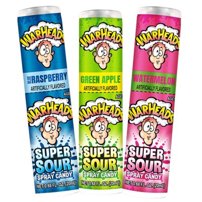 Sweetzo Warheads Super Sour Spray Candy, Assorted Fruit Flavors, Fun Party Favor, (Pack of 3)