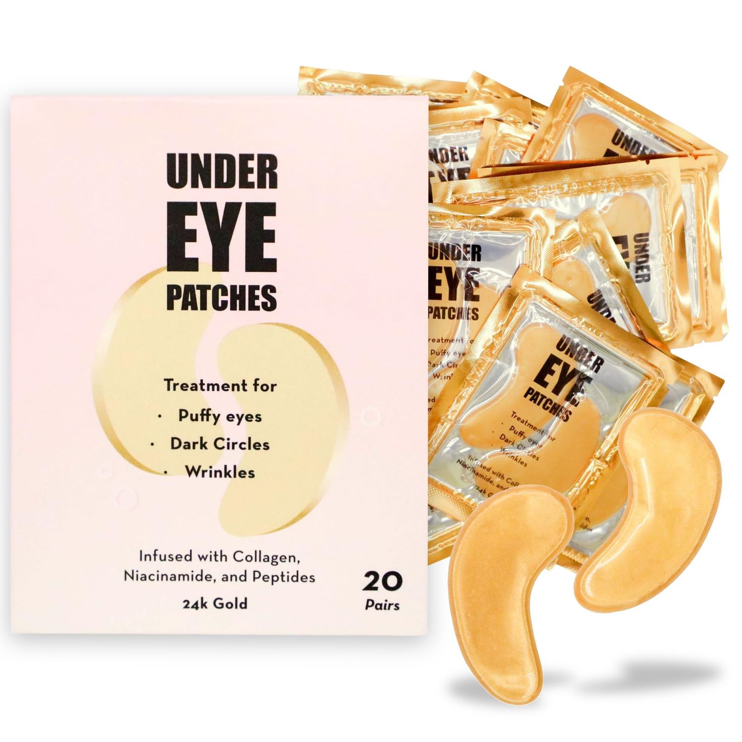 Elizabeth Mott 24K Gold Under Eye Patches - Dermatologist Allergy Tested - Collagen, Niacinamide Peptides for Puffy Eyes, Dark Circles Wrinkles - Hydrating, Brightening, Cruelty-Free