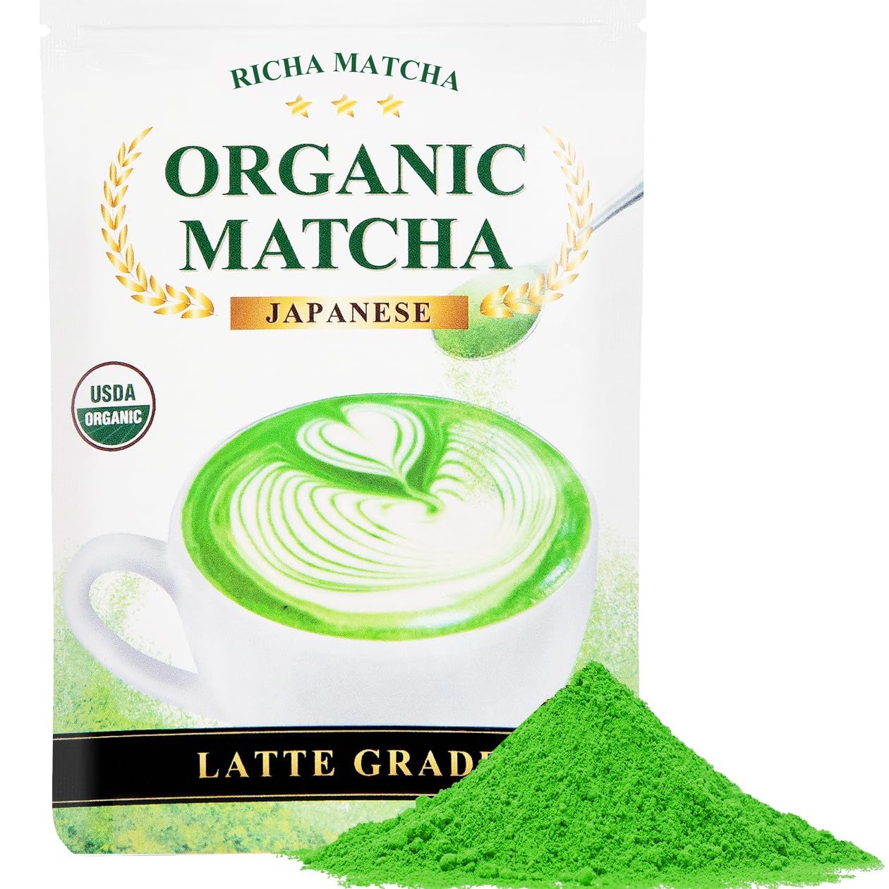Organic Ceremonial Grade Matcha Powder - Uji Kyoto Japanese Green Tea - 2.1 oz - Premium Quality - Smooth, Vibrant, No Bitterness - Perfect for Lattes, Smoothies Iced Drinks - RICHA MATCHA
