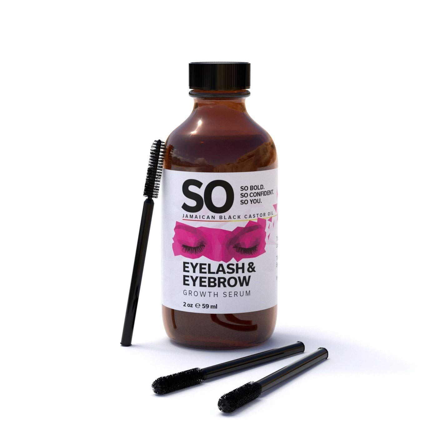 SO Jamaican Black Castor Oil Eyelash Eyebrow Growth Boost, WhitePink, 2 Fl Oz