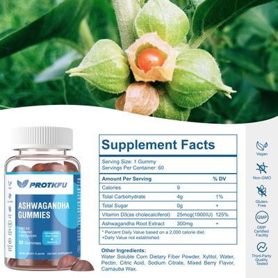ProTKFU 2 Pack Ashwagandha Gummies Vitamin D3 Gummies Organic Aswangdha Supplement for Improve Sleep, Stress Relief Mood Calm (Non-GMO, Gluten-Free Sugar Free)