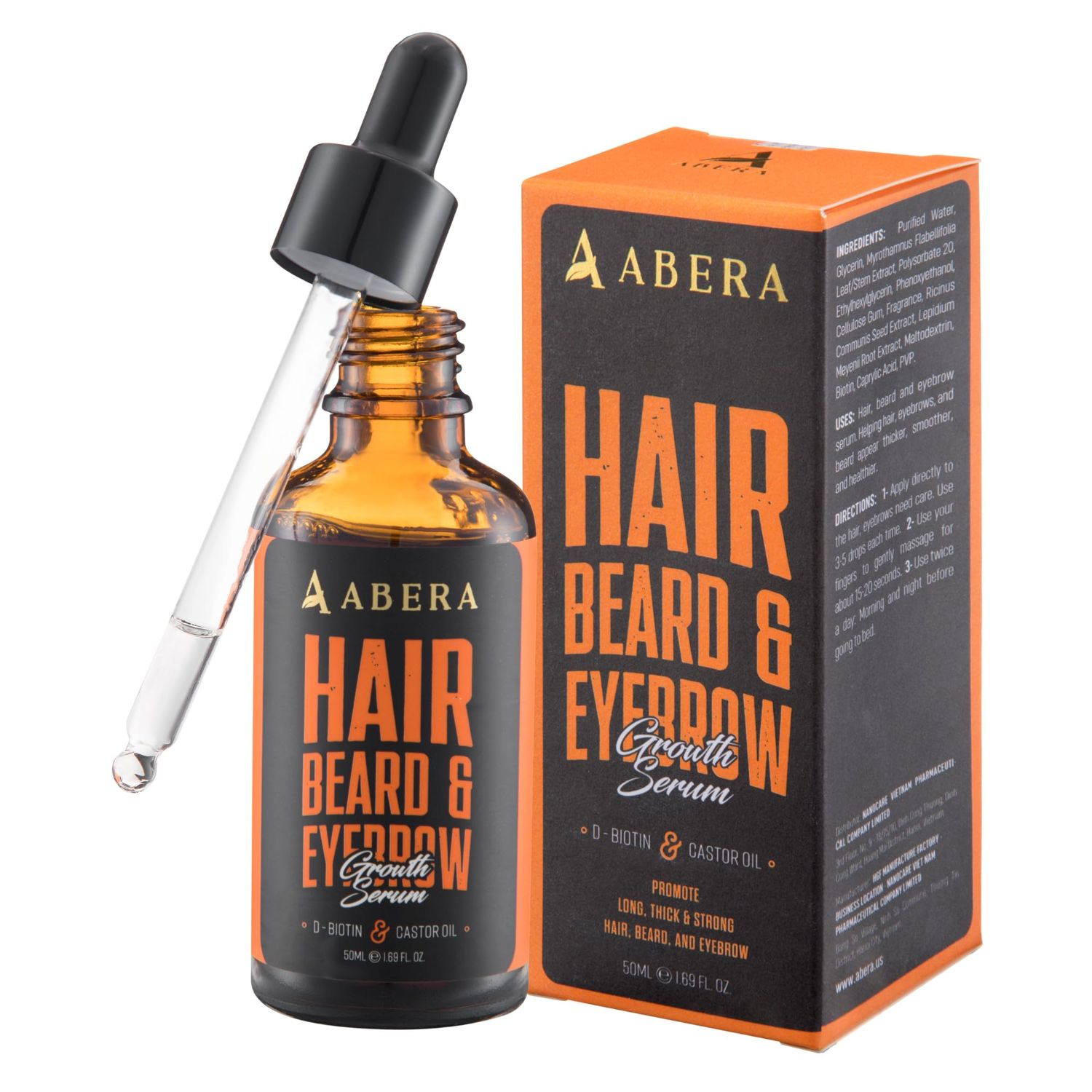 Abera Hair Growth Serum for Hair Loss, Natural Hair Regrowth Treatment for Hair Eyebrow with Biotin Castor Oil, 1.69 fl oz