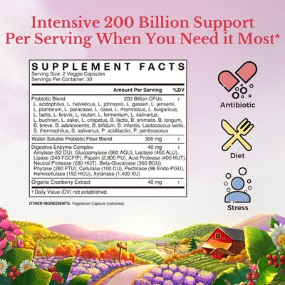 Vitalitown Womens Probiotics 200 Billion CFUs 30 Strains 60 ct Shelf Stable, Acid Resistant Replenish Good Bacteria, Intensive Digestive Vaginal Support Vegan, Non-GMO