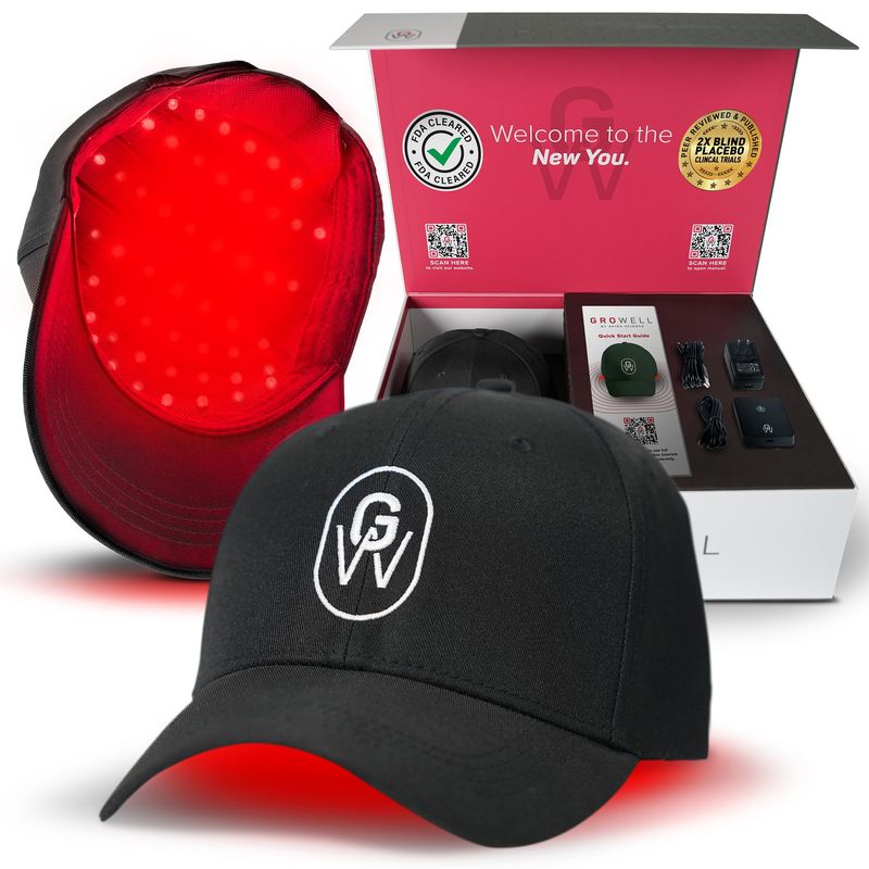 GroWell Hair Growth Laser Cap - Red Light Therapy Hair Growth - Laser Cap Hair Regrowth For Women and Men - Laser Hair Growth Cap - LED Hair Growth Hat - 650 nm Red Light Therapy for Hair Loss -Black