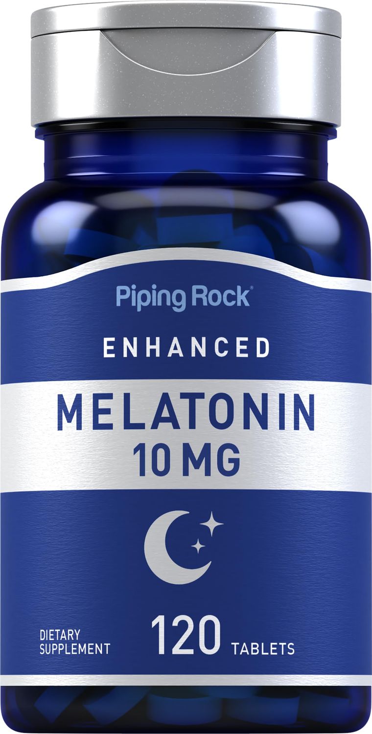 Piping Rock Melatonin with L-Theanine 120 Tablets Melatonin 10mg Adult Sleep Supplement Extra Strength Complex Formula Vegetarian, Non-GMO, Gluten Free