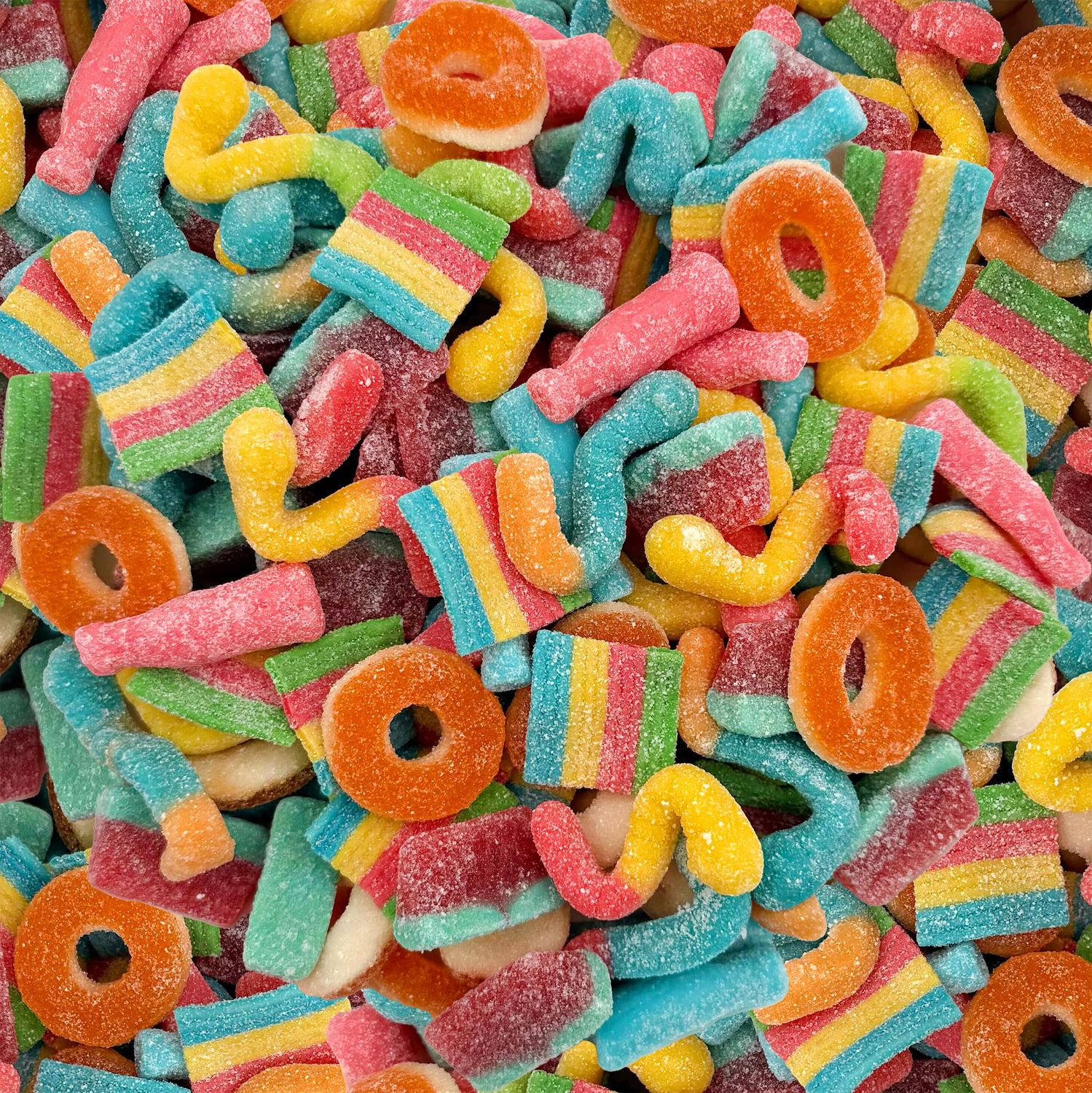 Gummy Candy Mix 2-Pound Bag Peach Rings, Worms, Bottles, Mini Belts, Watermelon Wedges Sour and Sweet Treats
