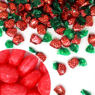 Strawberry Bon Bons Hard Candy - Individually Wrapped - 1.1 Pound Bag - Christmas Candy - 90 Candies