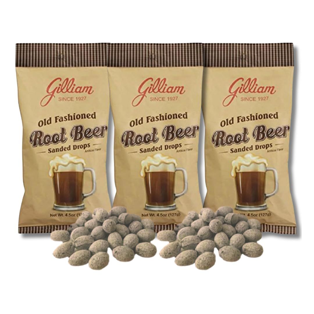 Gilliam Old Fashioned Sanded Drops - Gift Pack of 3, 4.5 oz. Bags By Lyza&#39;s Sweets Treats (Root Beer)