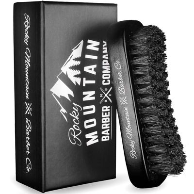 Men&#39;s Hair Brush- 100 Pure Black Boar Hair Natural Bristle for Beard, Moustache - Firm Military Style with Handmade Wood Handle - No Snags, No Scratch, Gentle Bristle - Use with Beard Oil