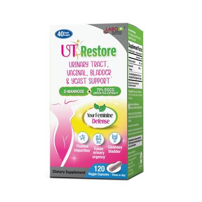 LABO Nutrition UTRestore D-Mannose Green Tea Extract 70 EGCG, Urinary Tract Health for Women, Bladder Support with Vitamin C, 40 Days Supply, Vegan, Fast-Acting, Flush, Cleanse, Halal Certified