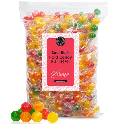 Sour Balls Hard Candy - Assorted Sweet Sour Fruit Candy Balls - 5 Pounds Individually Wrapped Candies - 430 Pieces