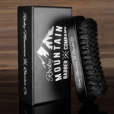 Men's Hair Brush- 100 Pure Black Boar Hair Natural Bristle for Beard, Moustache - Firm Military Style with Handmade Wood Handle - No Snags, No Scratch, Gentle Bristle - Use with Beard Oil