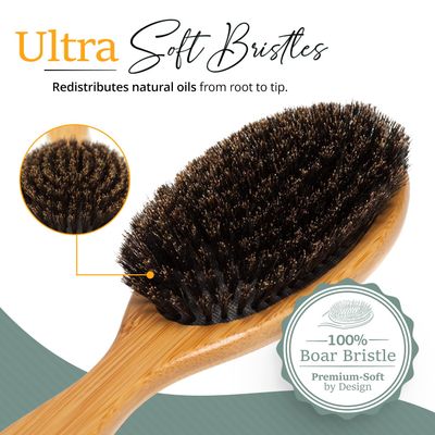 Belula 100 Boar Bristle Hair Brush Set (Medium). Soft Natural Bristles for Thin and Fine Hair. Restore Shine And Texture. Wooden Comb, Travel Bag and Spa Headband Included!
