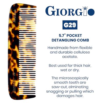 Giorgio G29 Handmade All Fine Tooth Pocket Comb for Men, Hair Comb Straightener for Everyday Grooming Styling Hair, Mustache and Beard for Men Women and Kids, Use Wet or Dry, Saw Cut and Hand Polished