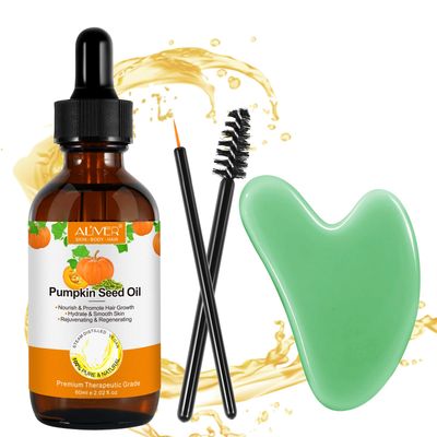 Pumpkin Seed Oil with Gua Sha Facial Tools for Hair Growth,60ML,Organic 100 Pure RAW Cold Pressed Pumpkin Seed Oil For Anti Aging Wrinkle,Massage Oil,Hair and Scalp Care,Vitamin E Oil For Skin
