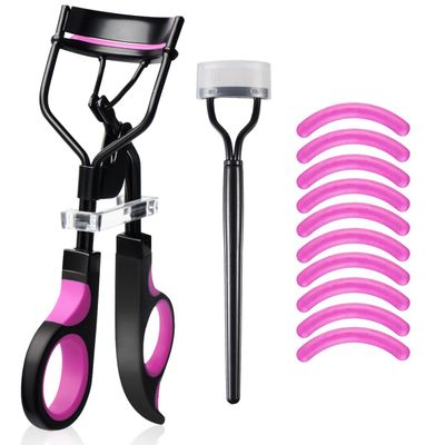 Eyelash Curler with Comb, qiipii Professional Lash Curlers metal Eyelashes Comb Seperator Eyelash Mascara Applicator Tool Kit for Women with 10 Replacement Silicone Refills Pads for Home Travel Uses