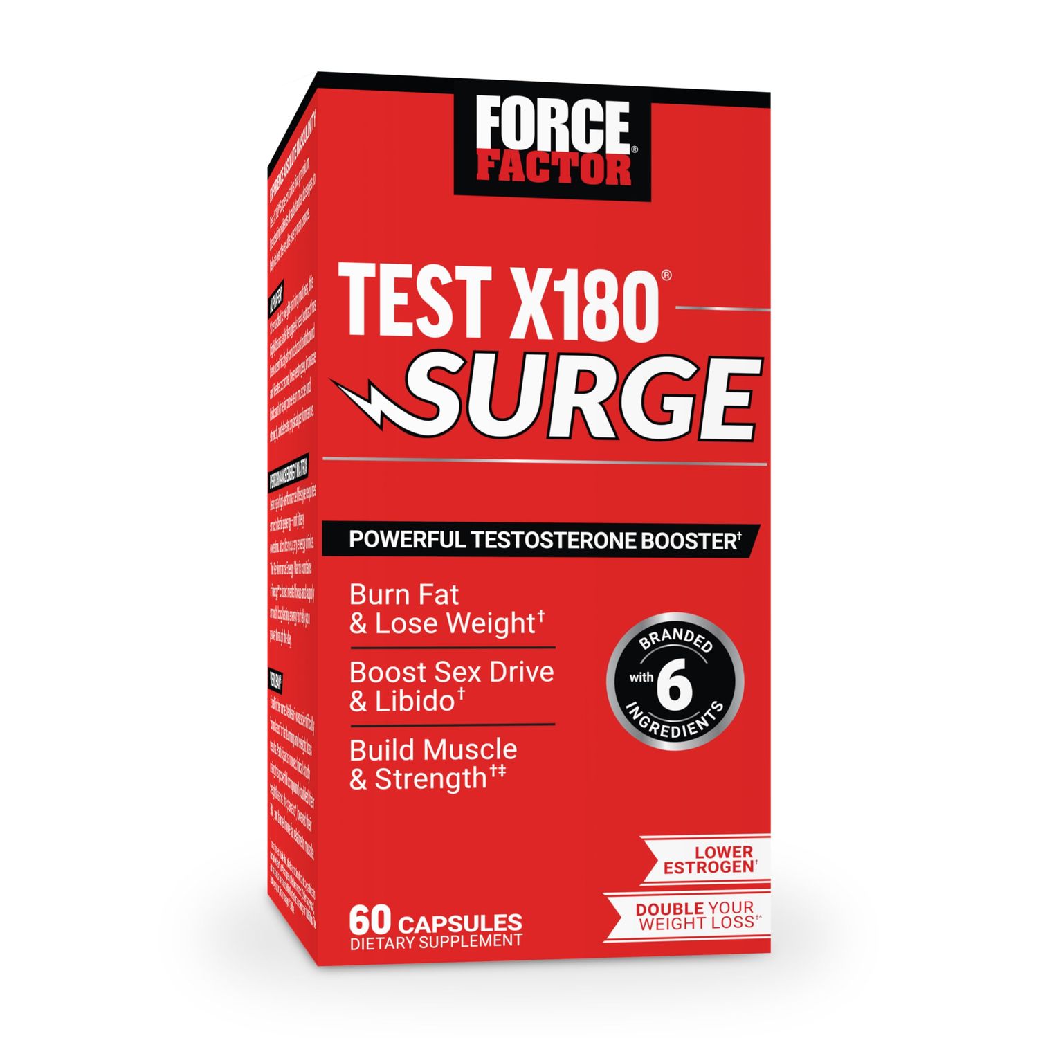 Force Factor Test X180 Surge Testosterone Support for Men, Male Vitality Enhancing Supplement, Promote Muscle Strength, Support Weight, Boost Long-Lasting Energy, 60 Capsules