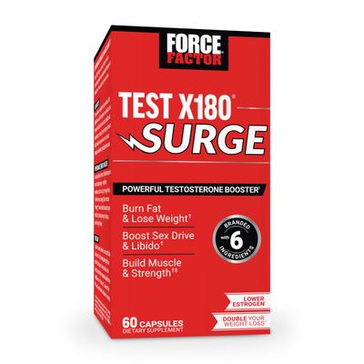 Force Factor Test X180 Surge Testosterone Support for Men, Male Vitality Enhancing Supplement, Promote Muscle Strength, Support Weight, Boost Long-Lasting Energy, 60 Capsules